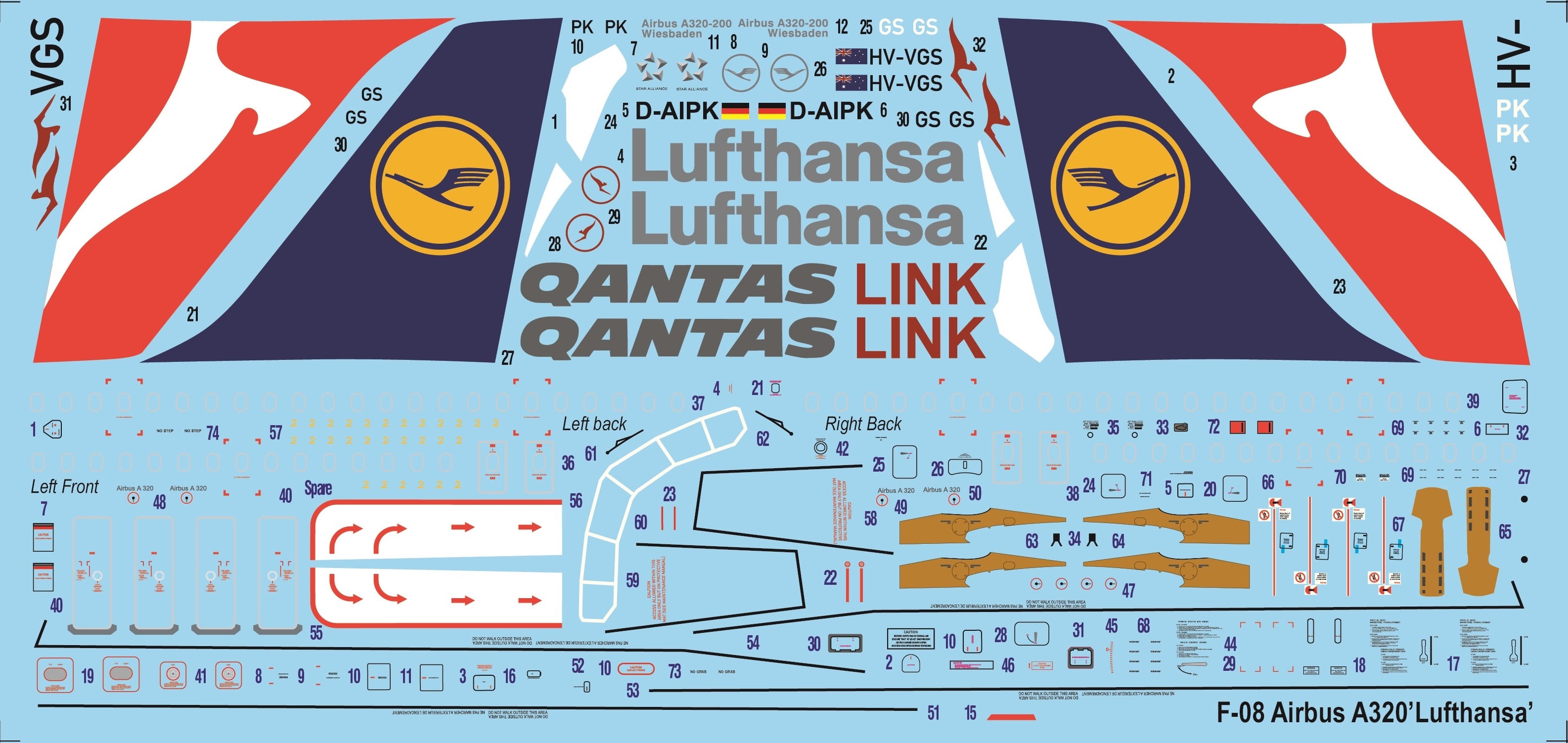 Kalkomanie Airbus A-320-200 Lufthansa and Qantas Airways